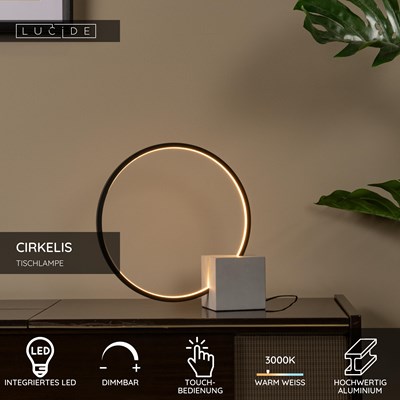 Lucide CIRKELIS - Tischlampe - Ø 32 cm - LED Dim. - 1x6W 3000K - Schwarz